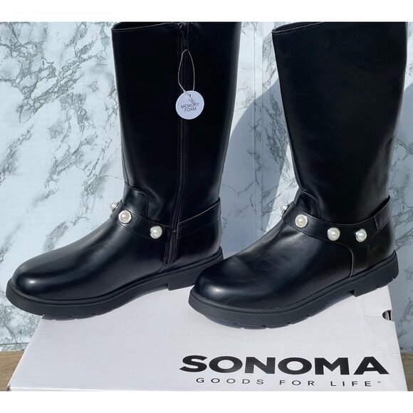 Sonoma Girls Black Knee-High Boots With Pearl Accents & Memory Foam Size 5 - Picture 3 of 7
